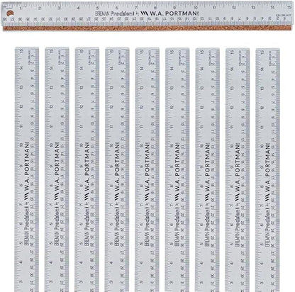 Breman Precision Metal Ruler 15 Inch Cork Back – 10 Pk Stainless Steel Straight by WAPortman