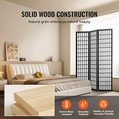 VEVOR Room Divider, 3 Panel Japanese Room Divider, Wood Folding Privacy Screen - Image 4