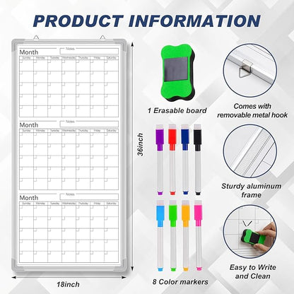 Lincia 36" x 18" Double Sides Dry Erase Calendar - Image 2