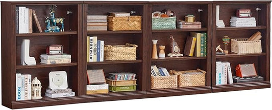 RWYHG 43" Walnut Tall Bookshelf Set of 4, 3-Tier Thick Wooden Book Shelf by RWYHG