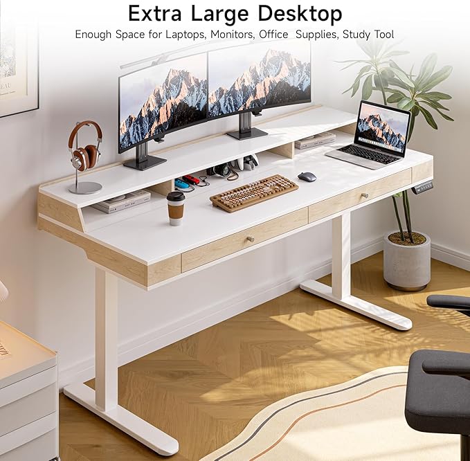 Standing Desk With Drawers, 55x23.6 Inch Electric Stand Up Workstation With - Image 3