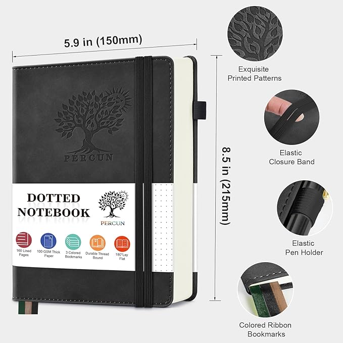 PERCUN Dotted Journal Notebook for Men & Women, 160 Pages Dot Grid notebook for - Image 2