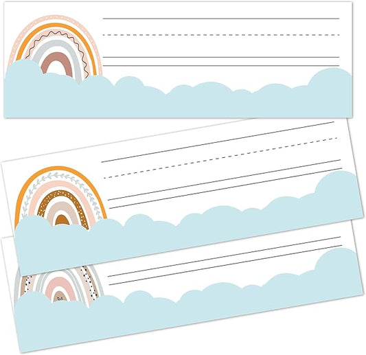 Name Tags for Classroom Cubbies, 30 Boho Rainbow Name Plates for Desks by Cazhes