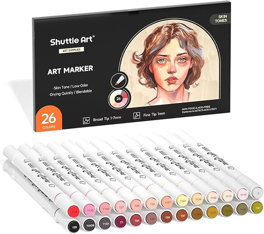 Shuttle Art 26 Colors Skin Tone&Hair Art Markers, Dual Tip Alcohol Based by ShuttleArt