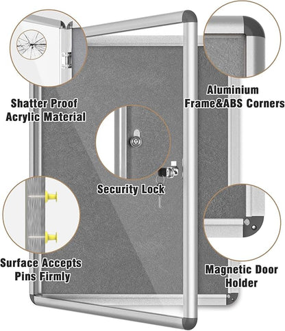 Mifuro 26"x20" Enclosed Bulletin Board, Lockable Weather-Resistant Aluminum - Image 3