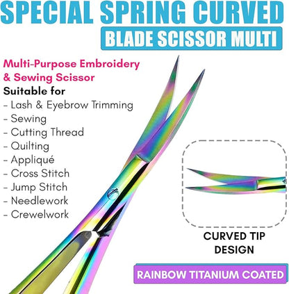 Cross Edge Curved Spring Scissors 5 Inch Stainless Steel Precision Eyebrow & - Image 3