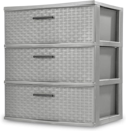 3 Drawer Wide Weave Tower color：Cement by Unknown
