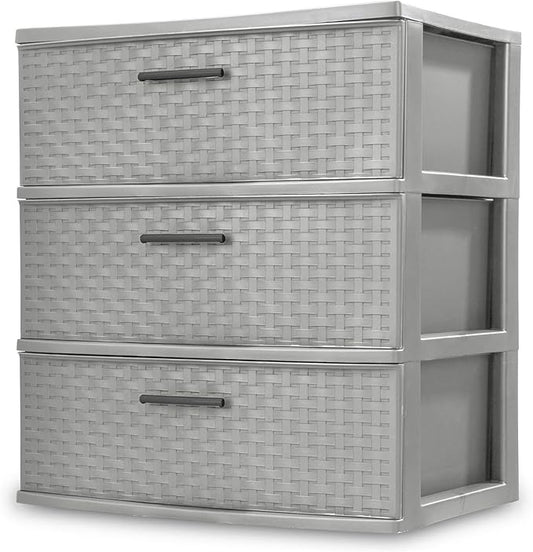 3 Drawer Wide Weave Tower color：Cement by Unknown