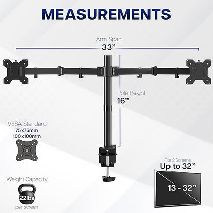 VIVO Dual Monitor Desk Mount, Heavy Duty Fully Adjustable Stand, Fits 2 LCD LED - Image 4