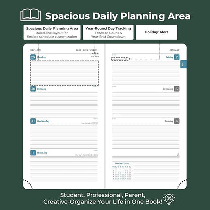 IN-LUXPRO Planner 2026 Daily Weekly and Monthly, 6.5"x3.75", 12 Months Spiral - Image 3