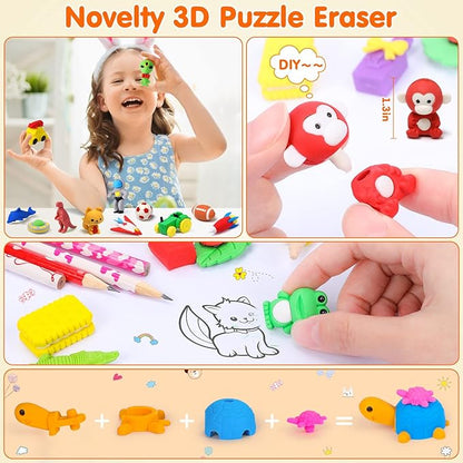 Palmatte 140PCS Mini Animal Erasers Bulk Kids Prizes Treasure Box Toys - Image 6