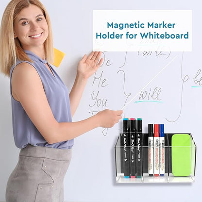 VACONICO Magnetic Pen Holder, Acrylic Dry Erase Marker Holder, Large Capacity - Image 7