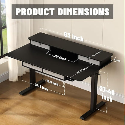 ExaDesk Electric Standing Widened Desk 63 * 30 Inches Adjustable Height - Image 3
