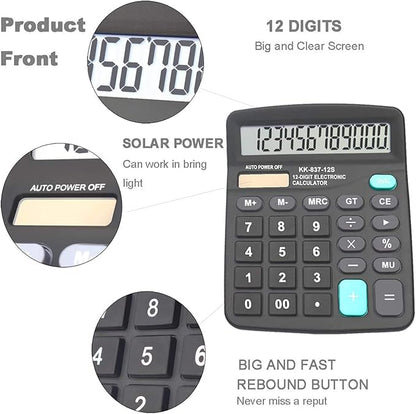 Calculators, BESTWYA 12-Digit Dual Power Handheld Desktop Calculator - Image 2