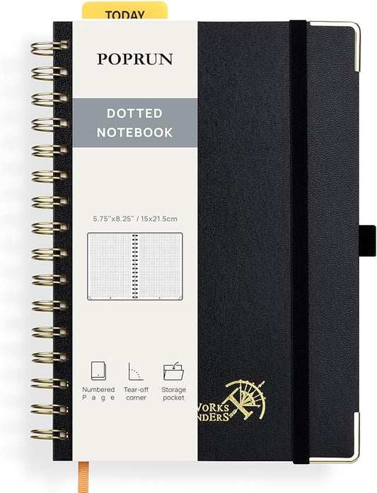 POPRUN Spiral Dotted Journal Notebook, by POPRUN