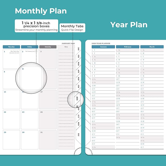 IN-LUXPRO Planner 2026 Daily Weekly and Monthly, 11.5"x8.5", 12 Months Spiral - Image 4
