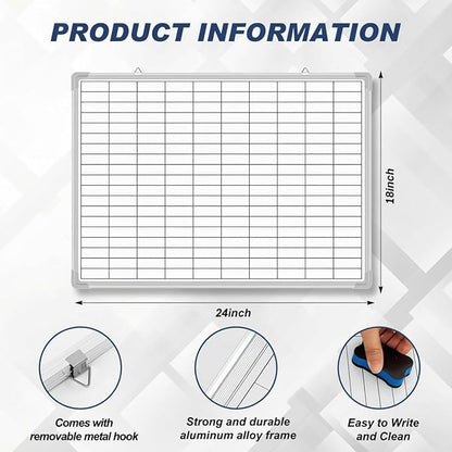 Lined Whiteboard Blank Grid Aluminum Frame Dry Erase Board Reusable Wall - Image 2