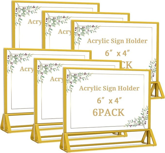 PPH-Sisy Clear Acrylic Sign Holder 6x 4 Horizontal Double Sided Gold Frame by PPH-SisyPurchaseNow