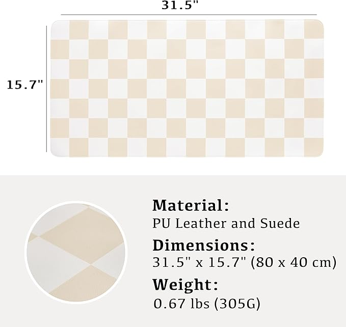 Ohocut Checkered Desk Mat, 31.5" x 15.7" Large Cute Beige Sand Aesthetic Retro - Image 7