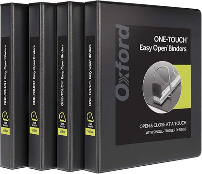 Oxford 3 Ring Binders, 1 inch ONE-Touch Easy Open D Rings, Durable Binders by Oxford