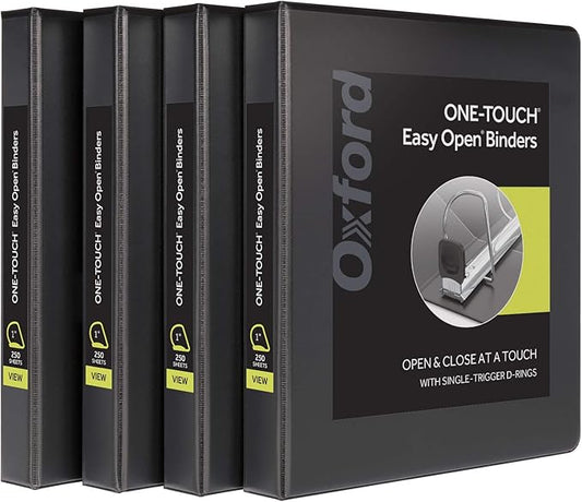 Oxford 3 Ring Binders, 1 inch ONE-Touch Easy Open D Rings, Durable Binders by Oxford