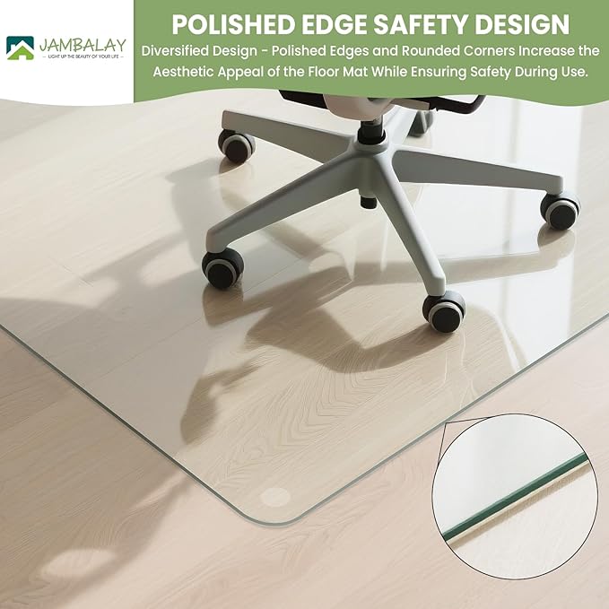 JAMBALAY 46″×36″ Tempered Glass Floor Mat, Heavy Duty Glass Office Chair Mat - Image 3