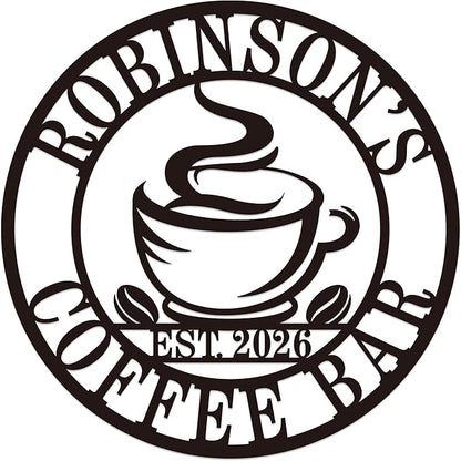 Personalized Coffee Bar Metal Sign, Custom Name Wall Art by HZYCYYFC