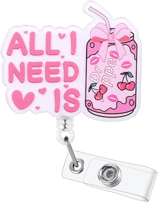 Pink Bow Soda Funny Nurse Badge Reel, Cute Coquette Soda Pop Retractable ID by LINAYOHA