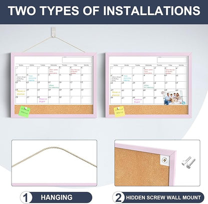 Dry Erase Calendar Cork Board Combo, 17x13 Inches Calendar Whiteboard - Image 2