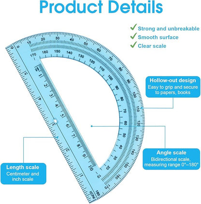Hoiny 10 Pack Clear Protractor, 6 Inch Plastic Protractors, 180 Degrees - Image 3