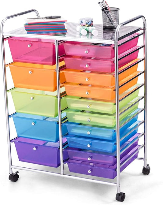 GOFLAME 15-Drawer Rolling Storage Cart, Craft Storage Cart by GOFLAME