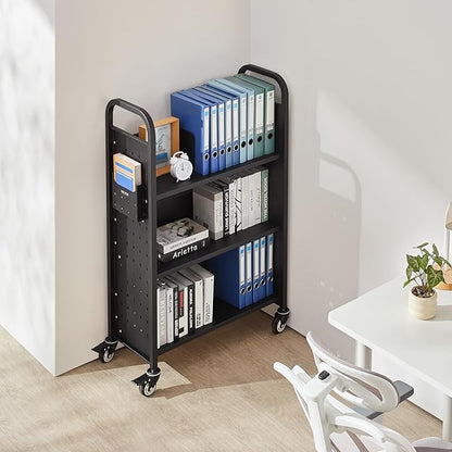 VEVOR Rolling Library Book Cart, 330 lbs Capacity, 30.3 x 15 x 48.0-Inch - Image 2