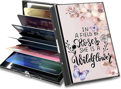 BWEGRHE Slim Credit Card Holder, Sakura Butterfly RFID Blocking Metal Wallet by BWEGRHE