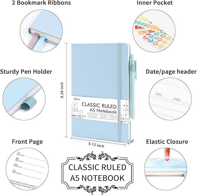 feela 8 Pack Notebooks Journals Bulk, Hardcover Notebook Classic Ruled Lined - Image 2