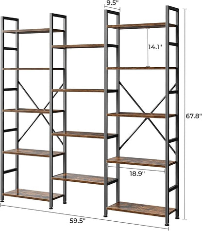 SUPERJARE Triple 5 Tier Bookshelf, Bookcase - Image 3