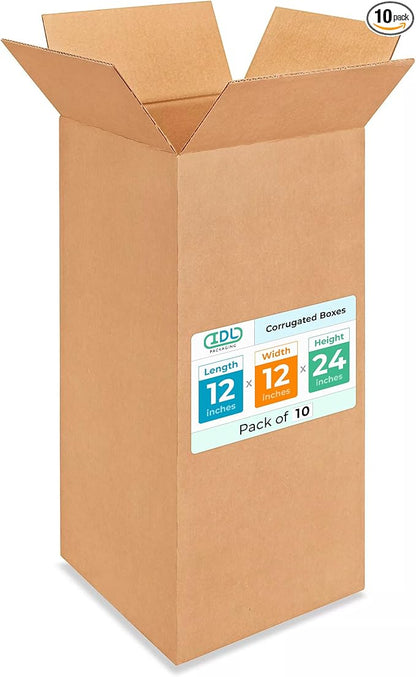 Tall Moving & Shipping Boxes 12x12x24 inches by IDLPackaging