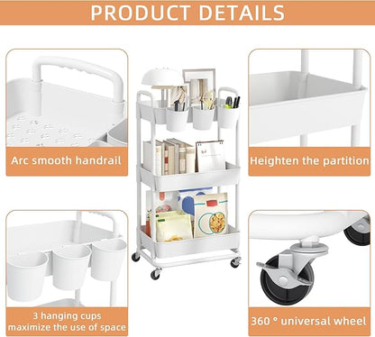 JIUYOTREE 3-Tier Plastic Rolling Storage Cart Utility Cart - Image 6