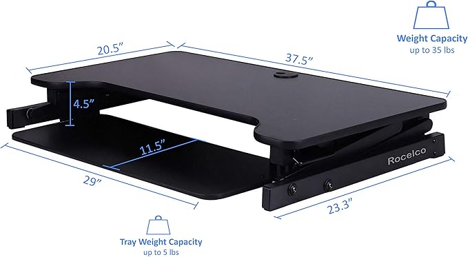 Rocelco 37.5" Height Adjustable Standing Desk Converter - Image 4