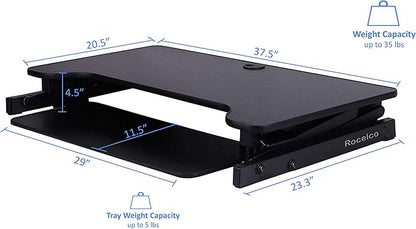 Rocelco 37.5" Deluxe Height Adjustable Standing Desk Converter - Image 4