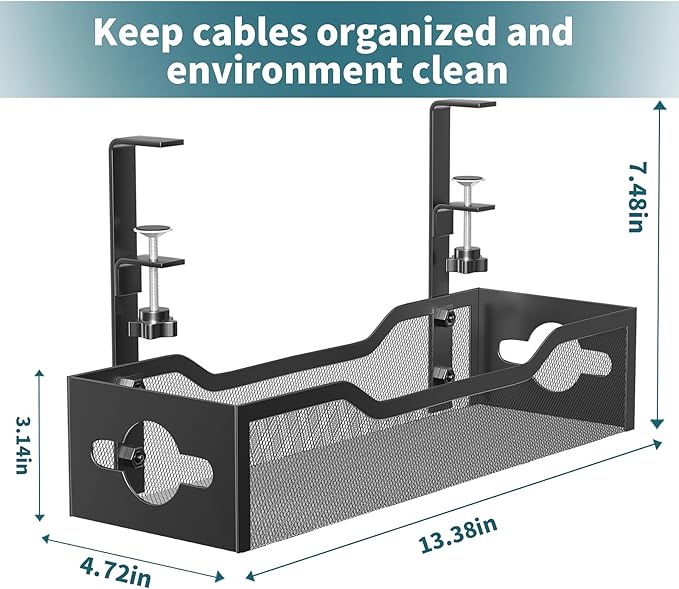 Under Desk Cable Management Tray No Drill, Metal Mesh Cable Management Under - Image 7