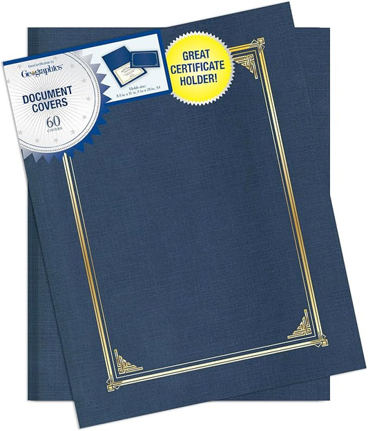 Geographics Classic Linen Document Covers 12.5” x 9.75” Navy Blue 60 Pack by Geographics
