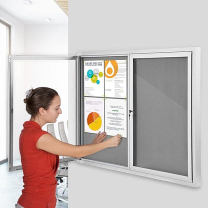 SWANCROWN Weather Resistant Enclosed Bulletin Board Gray Fabric Displays Boards - Image 6