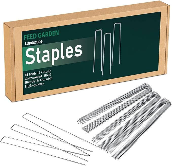 FEED GARDEN 12 Inch 100 Pack Galvanized Landscape Staples 11 Gauge Anti-Rust by FEEDGARDEN