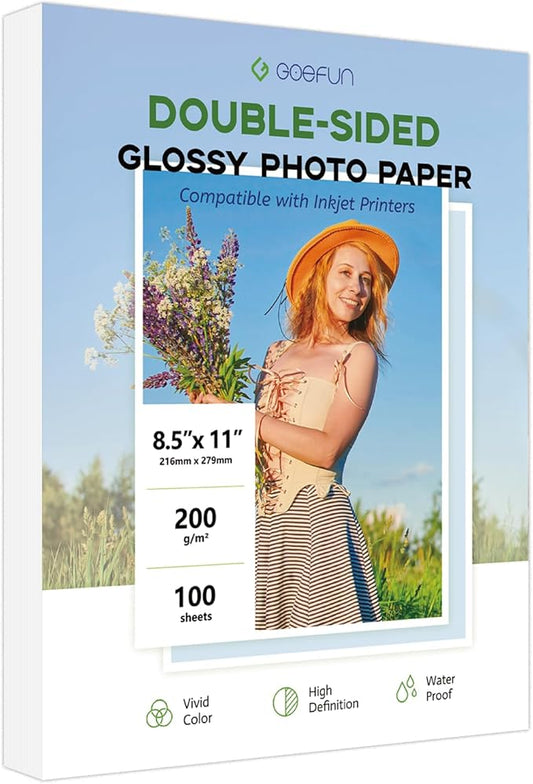 Double Sided Glossy Photo Paper 8.5x11 100 Sheets, Goefun 200GSM/54LB Inkjet by Goefun