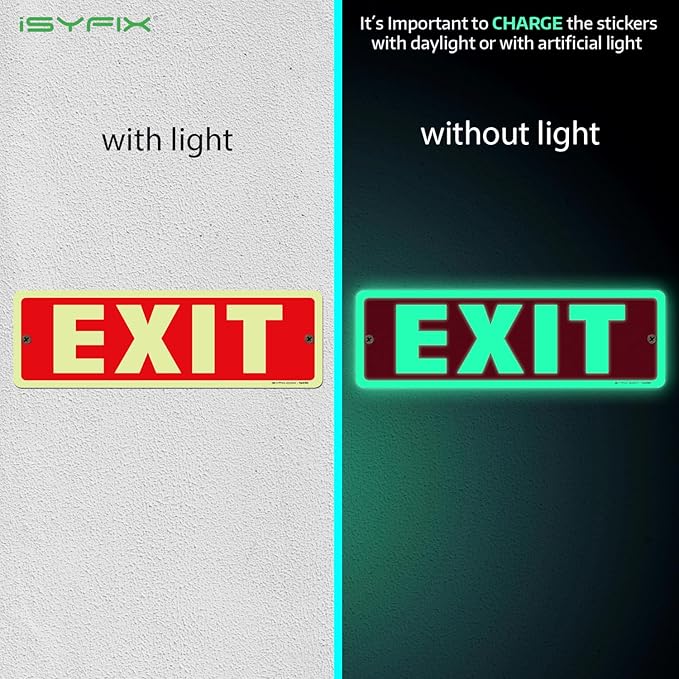 iSYFIX Exit Glow in the Dark Sign Aluminum – 2 Pack 12x4 Inch – Photoluminiscent - Image 2