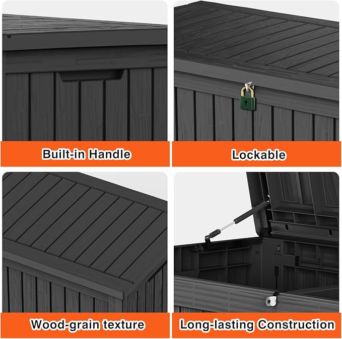 Decksplore Outdoor Storage Box Waterproof Large, 180 Gallon Lockable Resin Deck - Image 6