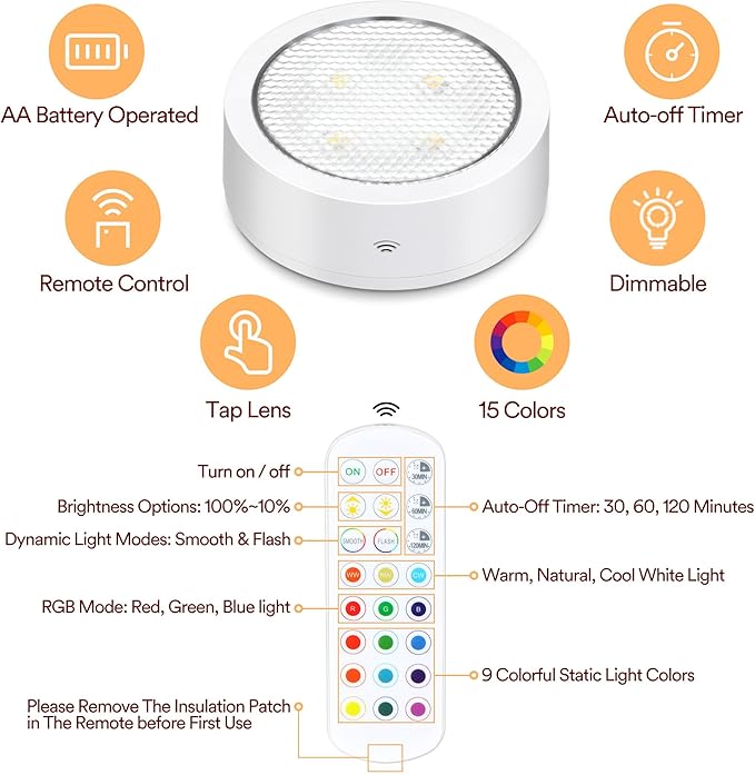 TECOMLIGHT Puck Lights with Remote Control, Battery Operated Wireless Under - Image 2
