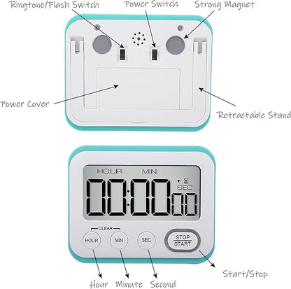 Digital Kitchen Timer Magnetic Loud Alarm, Large LCD Screen Silent/Beeping - Image 4