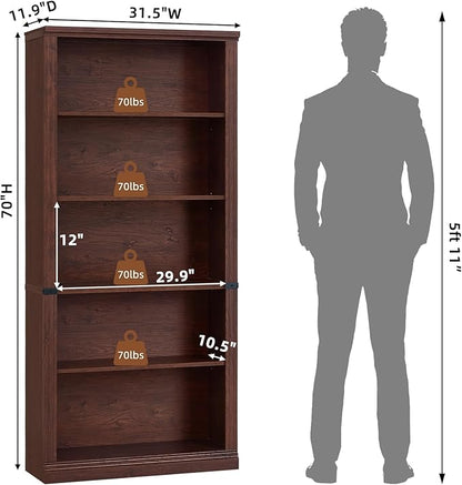 RWYHG 70" Walnut Tall Bookshelf Set of 4, 5-Tier Thick Wooden Book Shelf - Image 3