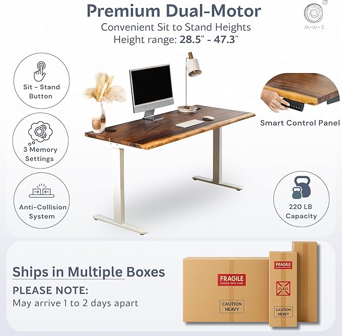 Standing Desk with Drawer – Walnut Solid Wood Desk, Natural Live Edge, - Image 4
